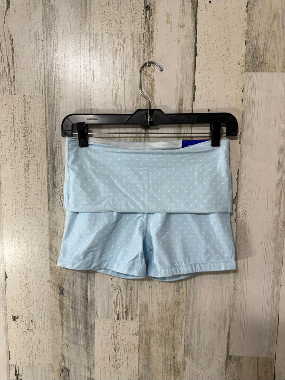 JoyLab Light Blue Polka Dot Fold-Over Waist Biker Shorts